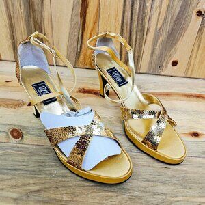 Wee Collection Gold Sequined Criss Cross Heels ~ NWOT!